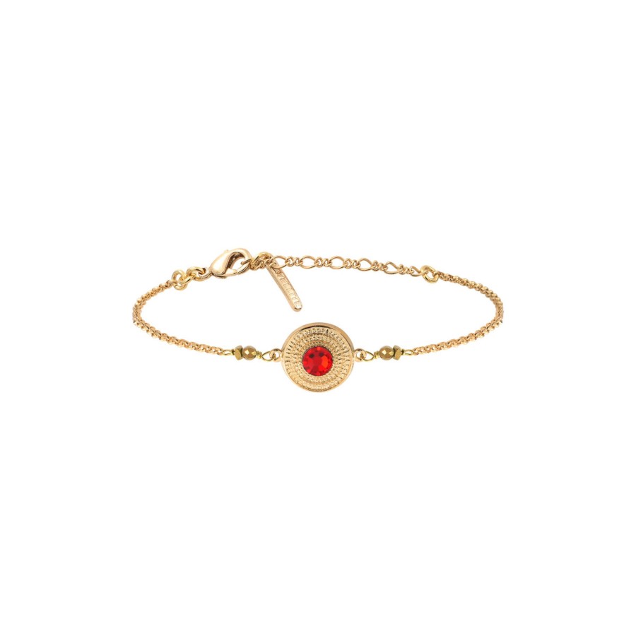 Satellite Paris  | Bracelet Reglable Tendance Hematite Dore Cristal I Rouge
