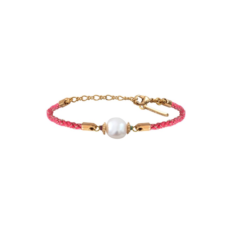 Satellite Paris  | Bracelet Cordon Reglable De Riviere Grenat I Rose Perle