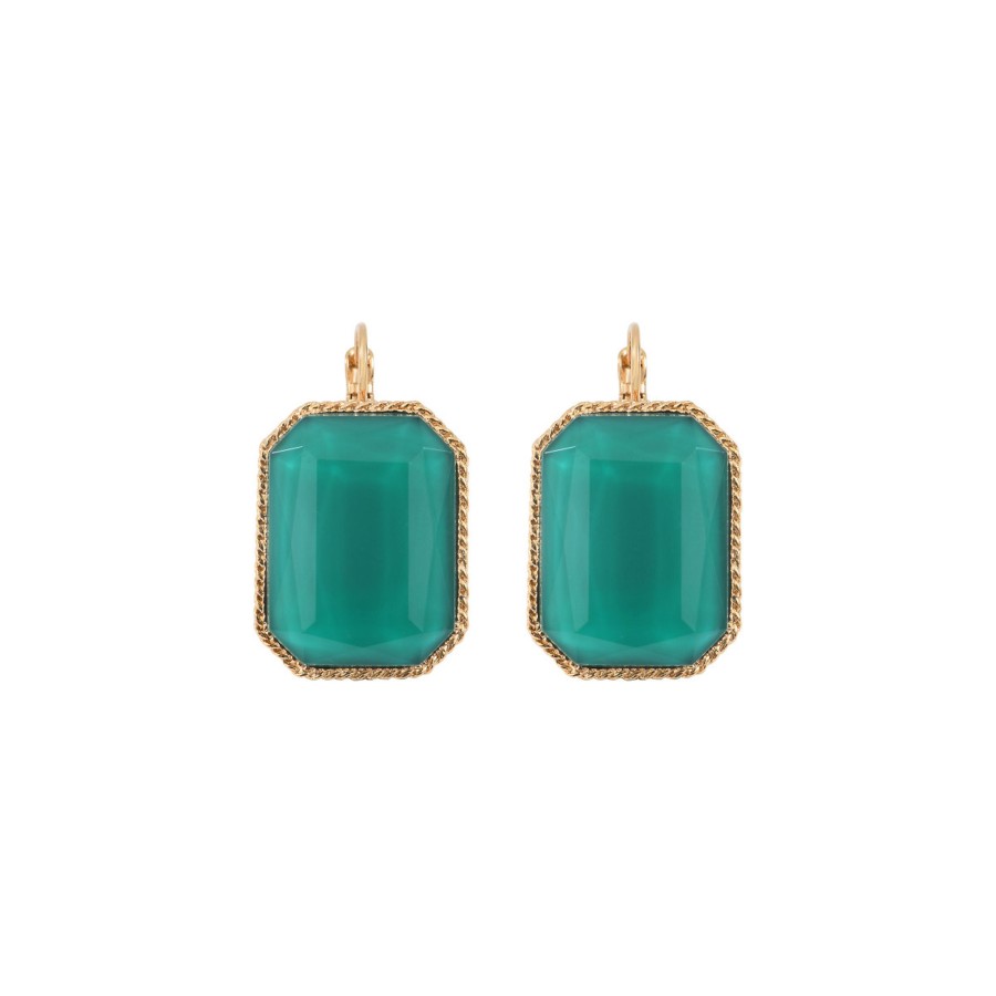 Satellite Paris  | Boucles D'Oreilles Dormeuses Precieuses Cabochon I Turquoise Bleu