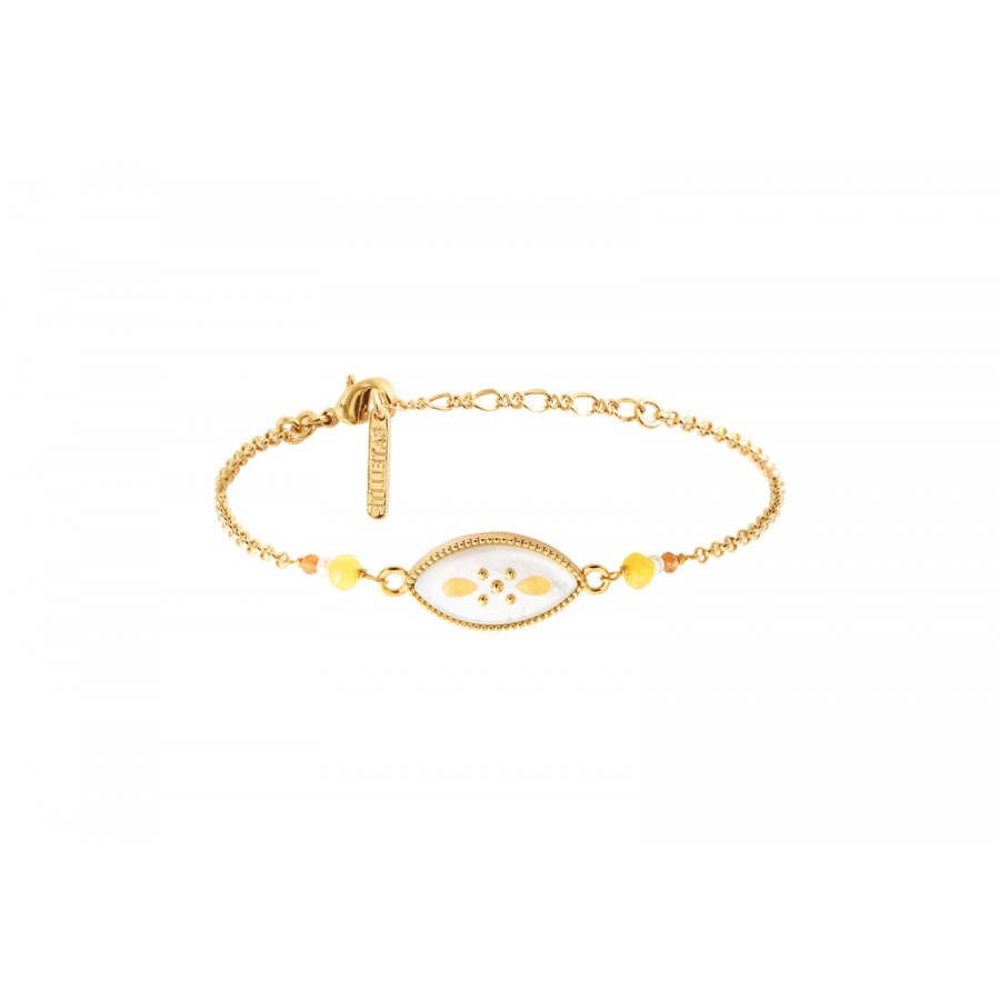 Satellite Paris  | Bracelet Chainette Reglable Precieux Grenats I Blanc Nacre